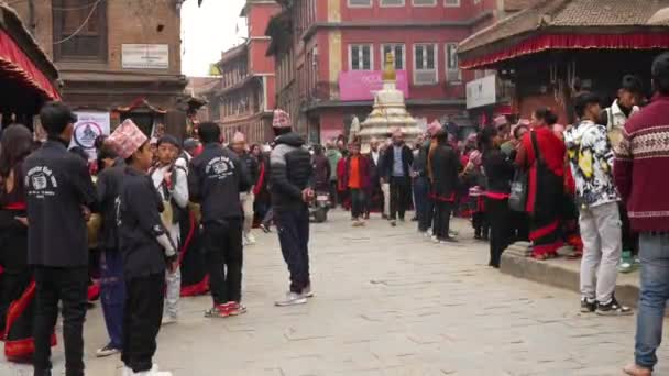 Bhaktapur Nepal Febrero 2024 Celebración Del Puja Saraswati Bhaktapur Nepal — Vídeo de stock