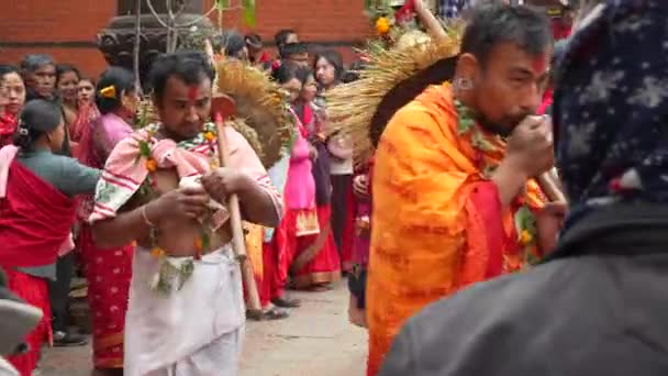 Firandet Saraswati Puja Bhaktapur Nepal — Stockvideo