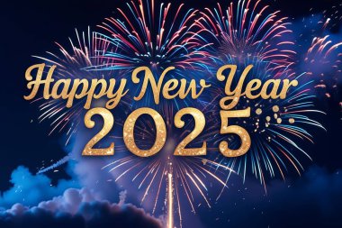 Parlak Havai fişek Gösterimi Mutlu Yeni Yıl 2025 Altın, Parıltılı Yazı Tipi