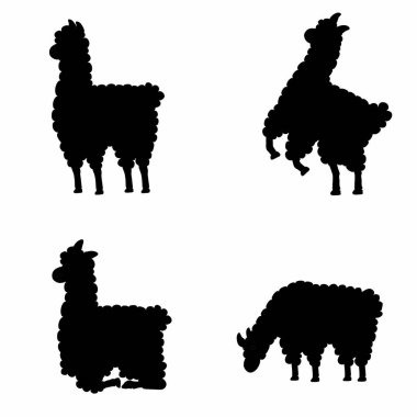 Eğlenceli ve sevimli alpaka silueti neşeli pozlar ve pofuduk çizgi film stili çocukların tasarımları, çıkartmaları, baskıları ve eğlenceli hayvan temalı tasarımlar için mükemmel.