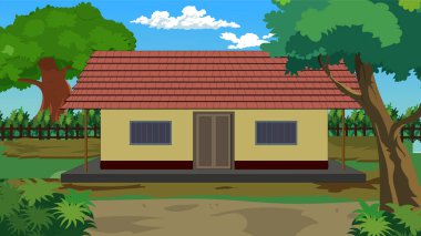 Indian village poor farmers house compound background design illustration for cartoon