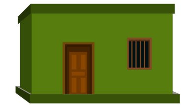 Beyaz arka planda izole edilmiş küçük kasaba evi vektör illüstrasyonu. Hint şehir evi.