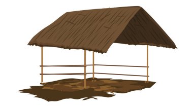 Beyaz arka planda izole edilmiş Hint köyü inek ahırı vektör çizimi