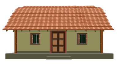 Hindistan Köy Evi Tasarımı Kırsal Kulübe Tasarımı Bangladeş basit ev fayansları çatı taşıyıcı illüstrasyonu