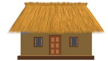 Geleneksel Afrika kulübesi beyaz arkaplanda izole edildi