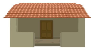 Hint köyünün eski evi, Afrikalı çiftçinin evi. Çatı kiremitleri ve ahşap kapısı olan Asya kır evi.