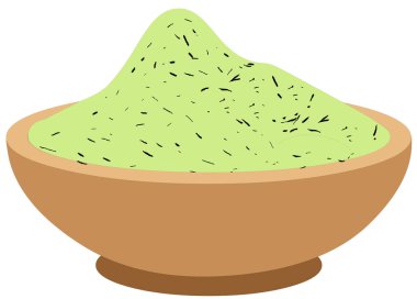 Yuvarlak kahverengi kase vektör illüstrasyonunda bir kase pirinç. Kahverengi kase, beyaz arka planda izole edilmiş minimum tasarım.