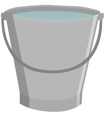 Kova dolu su, beyaz arkaplan illüstrasyon vektörüyle izole edilmiş sıvı konteynır. Bej arka planda metal kova. Düz vektör illüstrasyonu