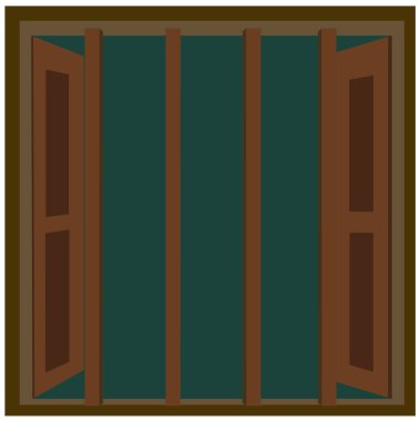 Tahta pencere tasarımı izole edilmiş vektör çizimi. Çizgi film animasyonu için pencere simgesini aç