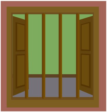 Çizgi film animasyonu 2d düz simgesi için Asya köyü açık pencere vektör çizimi beyaz arkaplanda izole