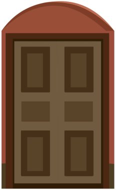 Eski Hint tarzı, kemer tasarımlı eski bir giriş kapısı tasarımı. Kahverengi kapılı çizgi film animasyonu beyaz arkaplan klipsli sanat sembolü vektör çizimi 2d karikatür evi için izole