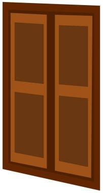 Çizgi film projesi için Kahverengi Kapı yan görünümü perspektif vektör çizimi. Ön kapı kapısı tasarımı beyaz arkaplanda izole edildi
