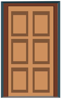 Kahverengi Tahta Ön Kapı Çizimi. Dış Ev Kapı Vektörü. Kapalı kapı simgesi. Çizgi film vektör çizimi. Kapı animasyonu. Ön tarafta ahşap kapı var.