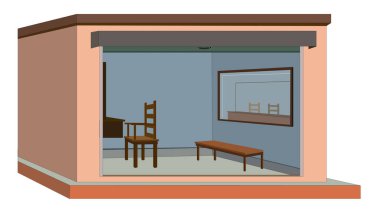 Salon Clipart çizimi izole edilmiş tasarım. Kızılderili köy barı. Çizgi film animasyonu için Asyalı küçük salon odası