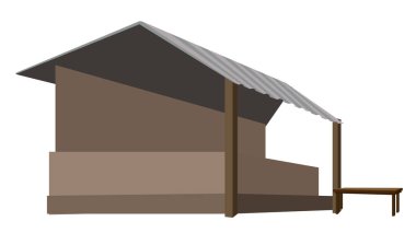 Hint köyü boş çay tezgahı tasarımı çizgi film animasyonu için izole edilmiş illüstrasyon klibi. Boş köy marketi. Çay tezgahı tasarımı 