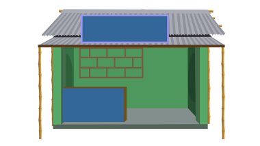 Hint köyü boş dükkan tasarımı çizgi film animasyonu için izole edilmiş. Boş köy marketi. Çay tezgahı tasarımı 