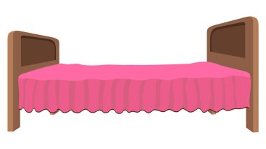 Çizgi film animasyonu için beyaz arka planda çift yatak vektör çizim açısı izole edilmiş. Köy fakirhanesi yatak tasarlıyor.