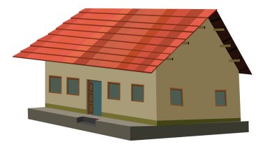 Hint köyü kulübesi, 2D çizgi film animasyonu için beyaz arka plan vektör illüstrasyon klibiyle izole edildi. Köy kır evi çamurlu duvar kırsal çiftlik evi