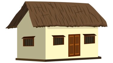 Çamur ev beyaz arka planda izole edildi. Çizgi film animasyonu için Afrika Köy kır evi vektör çizimi