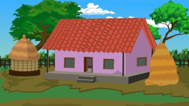 Indian rural house, Indian village hut background for cartoon animation Asian village cottage vector illustration clipart