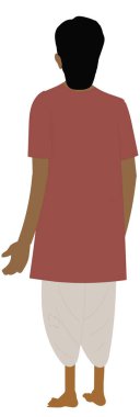 Geleneksel Hint elbisesi giymiş bir adamın vektör çizimi. Hintli çiftçi çizgi film karakteri Dhoti ve Kurta giyiyor.