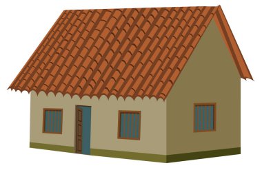 Beyaz arka planda izole edilmiş Hint kulübesi vektör iulülasyonu. Mavi kapısı ve pencereleri olan küçük kahverengi bir ev. Ev boş ve basit bir tasarımı var.