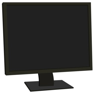 Siyah bir bilgisayar monitörü beyaz arka planda oturur. Ekran siyah ve boş, görünür bir içeriği yok. Boşluk ve durgunluk kavramı