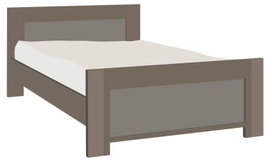 Beyaz arka planda izole edilmiş tek bir yatağın vektör çizimi. Motel yatak karikatür simgesi