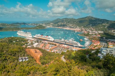 Charlotte Amalie Overlook attraction in Saint Thomas St homas US Virgin Islands. High quality photo view over the cruise terminal.