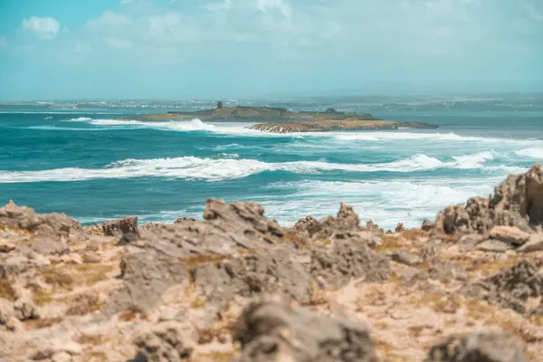 Mauritius 'taki deniz feneri adasında. Yüksek kalite fotoğraf