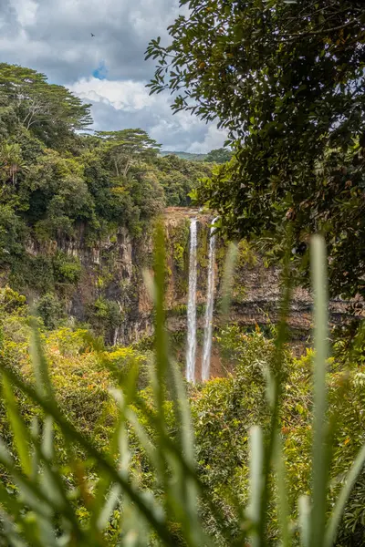 Mauritius 'ta Chamarel şelalesi - bakış açısı. Yüksek kalite fotoğraf