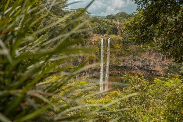 stock image Chamarel waterfall in Mauritius - viewpoint. High quality photo
