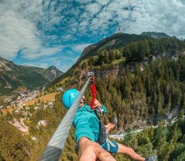 Zipline in National park of Vanoise, France. High quality photo