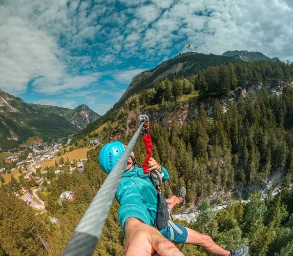 Zipline in National park of Vanoise, France. High quality photo