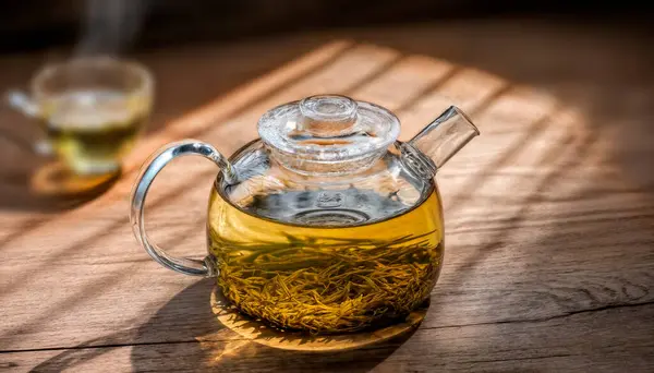 Eski ahşap masadaki çay fincanının buharı ve pencere kenarındaki doğa ışığıyla siyah arka plan. Yüksek kalite fotoğraf