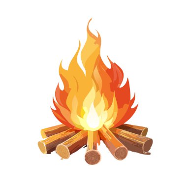 Beyaz arkaplanı olan parıltılı vektör sanat tasarımı olan kamp ateşi