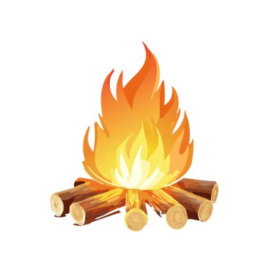 Beyaz arkaplanı olan parıltılı vektör sanat tasarımı olan kamp ateşi