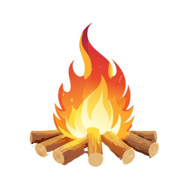 Beyaz arkaplanı olan parıltılı vektör sanat tasarımı olan kamp ateşi