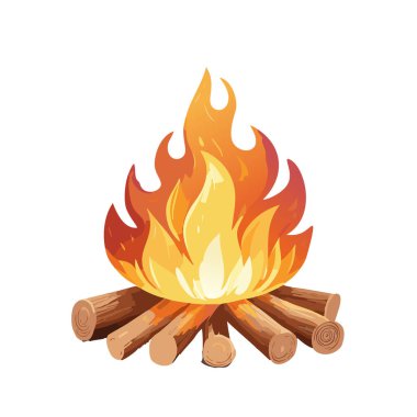 Beyaz arkaplanı olan parıltılı vektör sanat tasarımı olan kamp ateşi