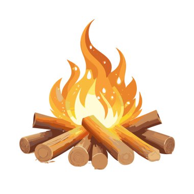 Beyaz arkaplanı olan parıltılı vektör sanat tasarımı olan kamp ateşi