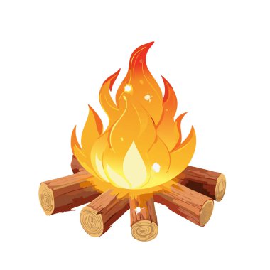 Beyaz arkaplanı olan parıltılı vektör sanat tasarımı olan kamp ateşi