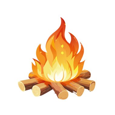 Beyaz arkaplanı olan parıltılı vektör sanat tasarımı olan kamp ateşi