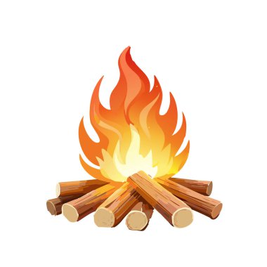 Beyaz arkaplanı olan parıltılı vektör sanat tasarımı olan kamp ateşi