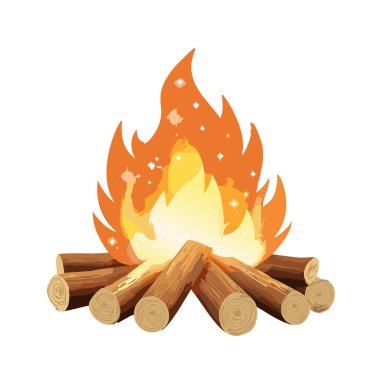 Beyaz arkaplanı olan parıltılı vektör sanat tasarımı olan kamp ateşi