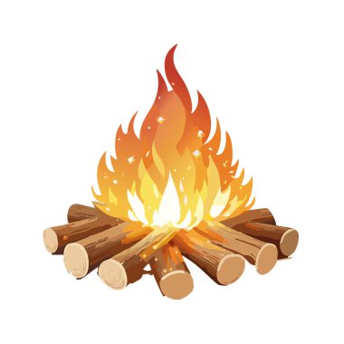 Beyaz arkaplanı olan parıltılı vektör sanat tasarımı olan kamp ateşi