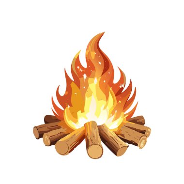 Beyaz arkaplanı olan parıltılı vektör sanat tasarımı olan kamp ateşi