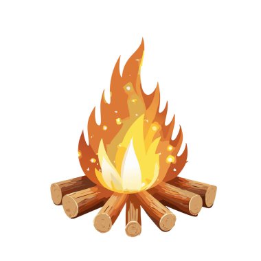 Beyaz arkaplanı olan parıltılı vektör sanat tasarımı olan kamp ateşi