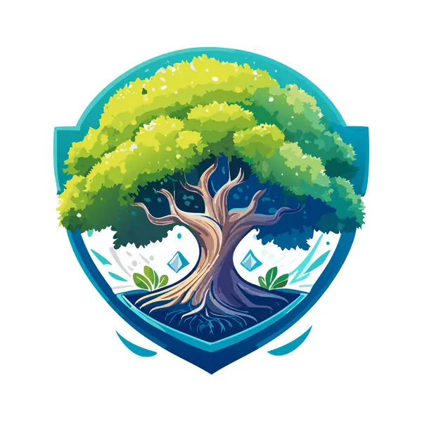 Benzersiz soyut ağaç logosu vektör sanat çizimi tasarımı
