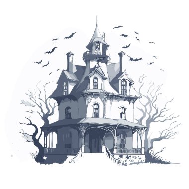 Lanetli ev tasarımı. Ürkütücü perili köşk kalem tasarımı.
