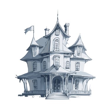 Lanetli ev tasarımı. Ürkütücü perili köşk kalem tasarımı.